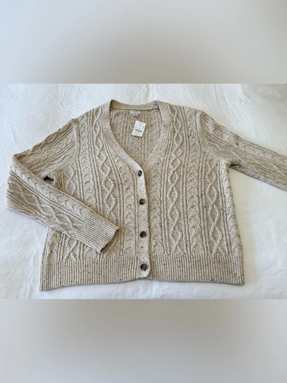 J. Crew | SZ XL | Beige Donegal Cable Knit Cardigan Sweater Speckled Chunky NWT